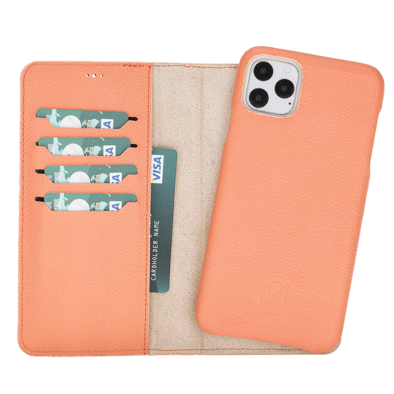 Mjora 2 in 1 Volledig Luxe Leren Booktype iPhone 11 Pro MAX leren hoesje - Zalm Roze