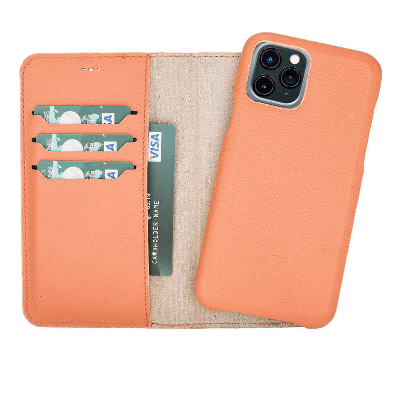 Mjora 2 in 1 Volledig Luxe Leren Booktype iPhone 11 Pro leren hoesje - Zalm Roze