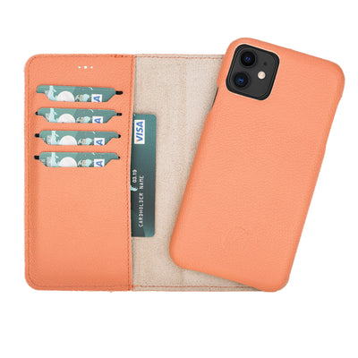 Mjora 2 in 1 Volledig Luxe Leren Booktype iPhone 11 leren hoesje - Zalm roze