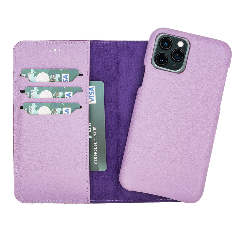 Mjora 2 in 1 Volledig Luxe Leren Booktype iPhone 11 Pro leren hoesje - Lila paars