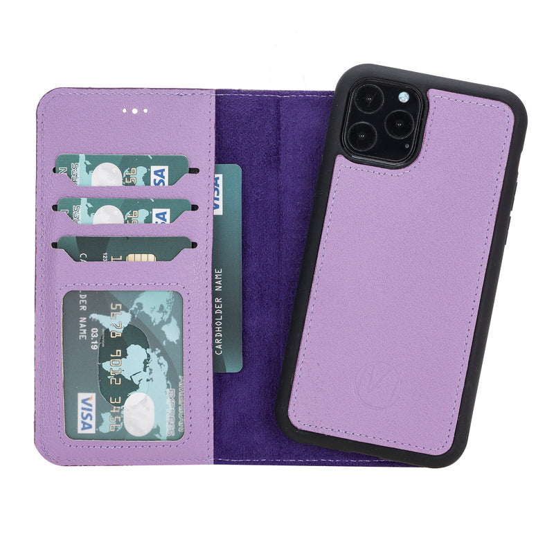 Mjora 2 in 1 Luxe Leren Booktype iPhone 11 Pro  leren hoesje- Lila Paars