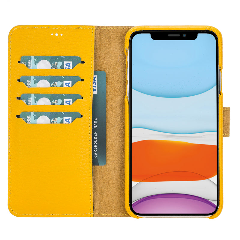 Mjora 2 in 1 Volledig Luxe Leren Booktype iPhone 11 Pro MAX leren hoesje- Geel