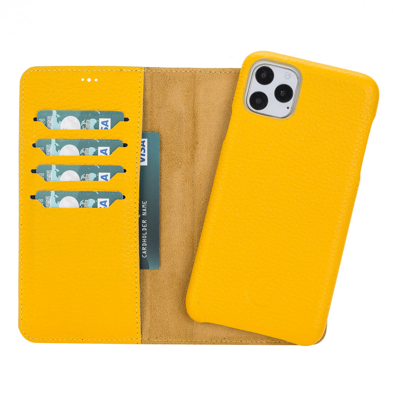 Mjora 2 in 1 Volledig Luxe Leren Booktype iPhone 11 Pro MAX leren hoesje- Geel