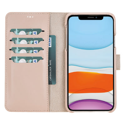 Mjora 2 in 1 Volledig Luxe Leren Booktype iPhone 11 Pro MAX leren hoesje - Nude Roze