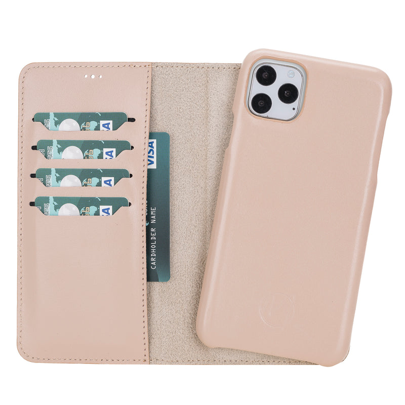 Mjora 2 in 1 Volledig Luxe Leren Booktype iPhone 11 Pro MAX leren hoesje - Nude Roze