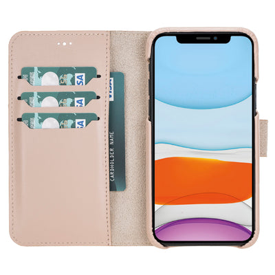 Mjora 2 in 1 Volledig Luxe Leren Booktype iPhone 11 Pro leren hoesje - Nude Roze