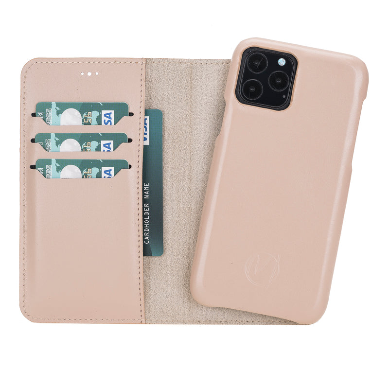 Mjora 2 in 1 Volledig Luxe Leren Booktype iPhone 11 Pro leren hoesje - Nude Roze