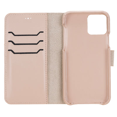 Mjora 2 in 1 Volledig Luxe Leren Booktype iPhone 11 Pro leren hoesje - Nude Roze