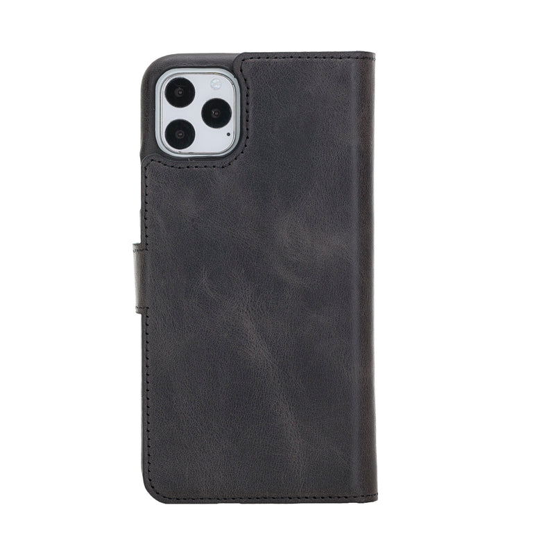 Mjora 2 in 1 Volledig Luxe Leren Booktype iPhone 11 Pro MAX leren hoesje - Antic Zwart