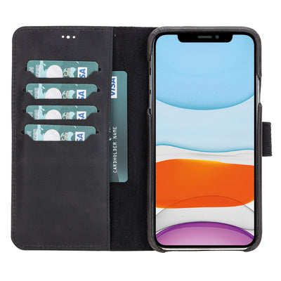 Mjora 2 in 1 Volledig Luxe Leren Booktype iPhone 11 Pro MAX leren hoesje - Antic Zwart