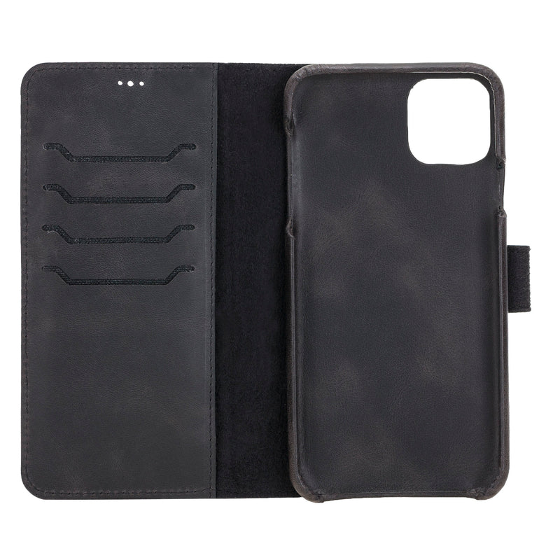 Mjora 2 in 1 Volledig Luxe Leren Booktype iPhone 11 Pro MAX leren hoesje - Antic Zwart