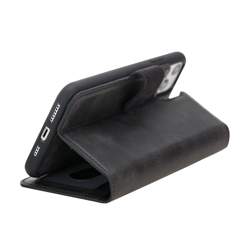 Mjora 2 in 1 Volledig Luxe Leren Booktype iPhone 11 Pro MAX leren hoesje - Antic Zwart