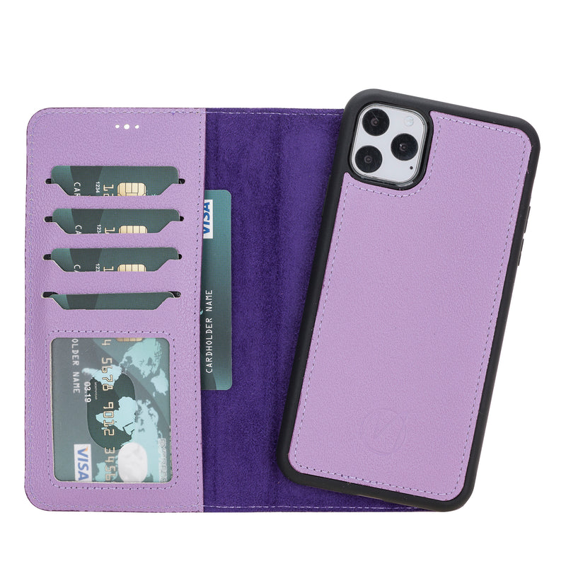 Mjora 2 in 1 Luxe Leren Booktype iPhone 11 Pro Max leren hoesje - Lila Paars