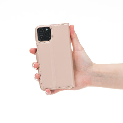 Mjora 2 in 1 Volledig Luxe Leren Booktype iPhone 11 Pro leren hoesje - Nude Roze