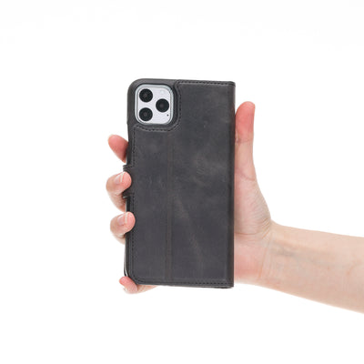 Mjora 2 in 1 Volledig Luxe Leren Booktype iPhone 11 Pro MAX leren hoesje - Antic Zwart