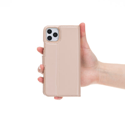 Mjora 2 in 1 Volledig Luxe Leren Booktype iPhone 11 Pro MAX leren hoesje - Nude Roze